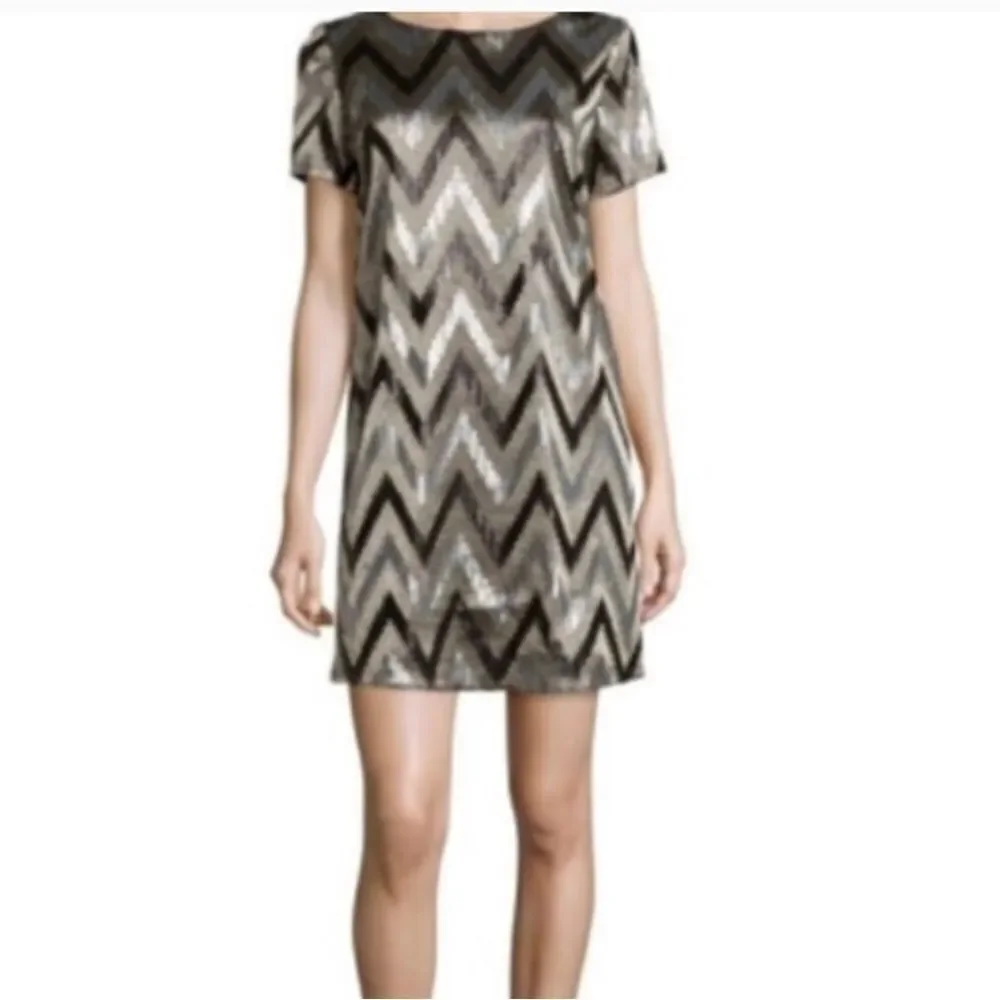 MICHAEL KORS | Sequin Gold Silver Black Chevron Mini Dress Women’s Size 2